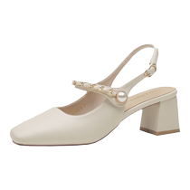 Mary Jane Womens Shoes Thick Heels with Skirts Lady Style Fairy High Heels Baotou Sandals Womens Summer 2024 New Style