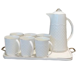 Simple and light luxury embossed water set, complete set of household water cups, living room cold kettle with tray, gift-giving European-style drinkware