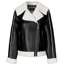 Zoya weekend 2022 new winter motorcycle style large lapel fur stitching straight leather jacket EJWCDX75