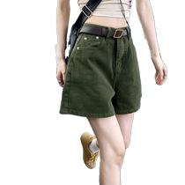 Green denim shorts for women summer new high-waist slimming A-line curled wide-leg pants for small people all-match hot pants
