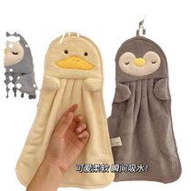 Cute cartoon coral velvet hand towel bathroom absorbent towel hanging little yellow duck kitchen toilet hand towel