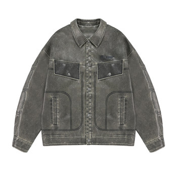 Wang sulong's same style bjhg washed retro leather jacket