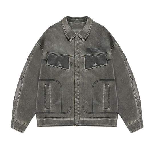 Wang Sulong's same style BJHG washed retro leather jacket