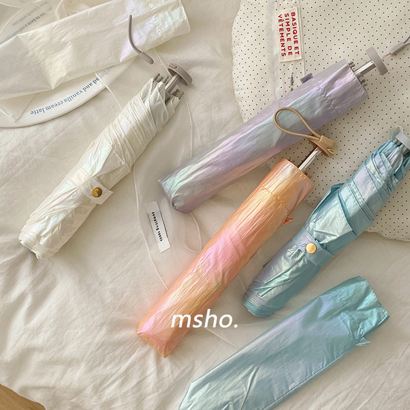 Japanese-style Aurora Fantasy Pencil Umbrella, 105g Portable Ultralight Feather Folding Colored Rubber Sun Umbrella, UV Protection