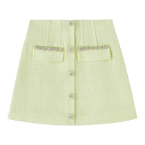 (Same style as Zhao Liying) self-portrait spring and summer fruit green small fragrant diamond-embellished A-hem skirt