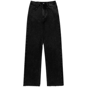 ໝາຊື່ສັດ Xiaoba pear-shaped homemade black straight slim jeans for women petite spring style raw edge nine-point pants