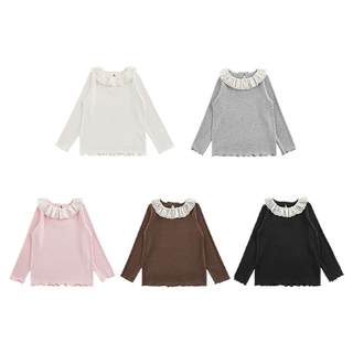 Youyou girls lace lapel korean style slim bottoming shirt spring sweet cute soft skin friendly t-shirt trendy
