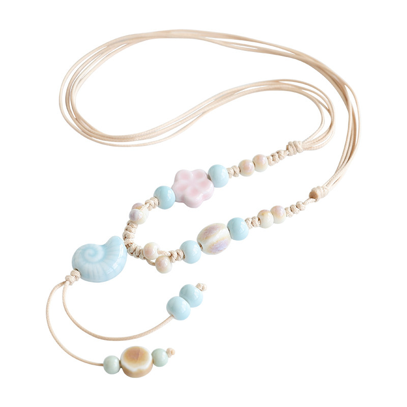 Ethnic style ceramic jewelry necklace pendant antique style clothing accessories new Chinese style sweater chain long women's simple niche