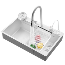 Chigo 304 home kitchen stainless steel sink white cream sink waterfall rain large single bowl bowl 582