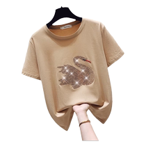 Short-sleeved T-shirt for women summer 2024 new style loose slim fashionable versatile right shoulder cotton top womens trendy