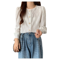 2023 Spring new fashion lace Shirt style retro foreign air 100 hitch bottom outside wearing long sleeve blouses woman