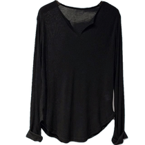 Solid color V-neck top for women in spring and autumn new style loose slimming butt-covering mid-length long-sleeved T-shirt sun protection shirt bottoming shirt