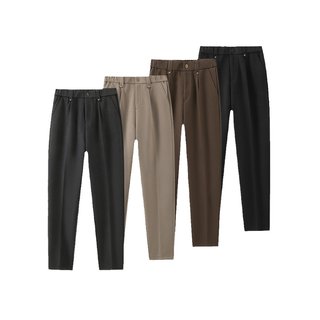 2025新款毛呢微锥轻奢小西裤男士松紧直筒长裤抗皱显瘦休闲裤秋冬