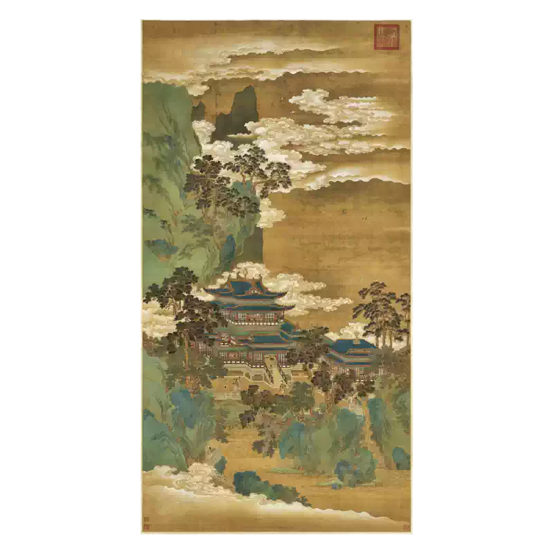 南宋赵伯驹仙山楼阁图宋代山水风景范本高清微喷复制客厅装饰-淘宝