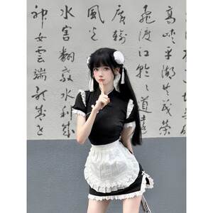 中华小厨娘洛丽塔日系Lolita女仆围裙服夏季新中式旗袍连衣裙套装