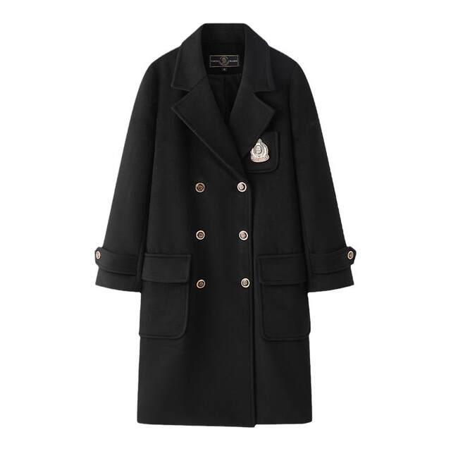 东京岁时记JK制服秋冬新款外套双排扣大衣黑色长款宽松呢子大衣女