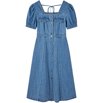 Duoshan 2023 Summer New Denim Square Neck Dress Women's French Retro Temperament Commuting High Waist Slim Skirt