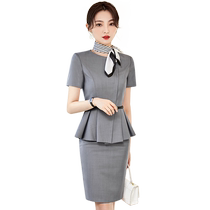 High-end Grey Career Suit Womens Spring Autumn Temperament Jewellery Shop Working Clothes Hotel Front Office Work Dress Positive Dress