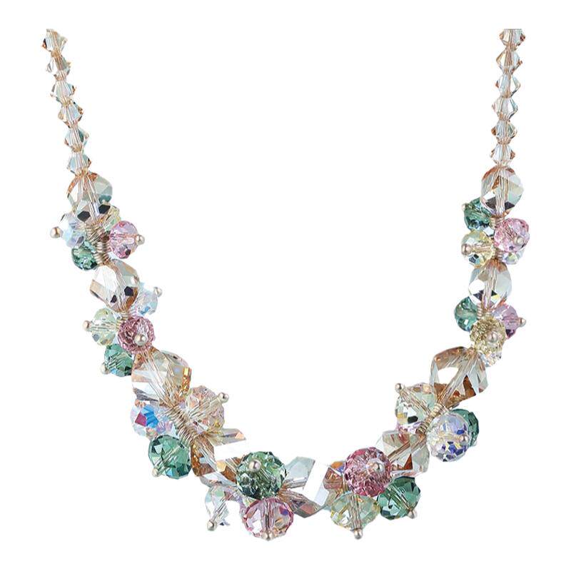 Austrian crystal necklace, women's choker, vacation style, colorful pendant, dopamine color, floral pattern, Swarovski sweater chain