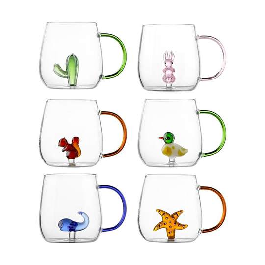 立体动物耐热玻璃杯带把水杯咖啡杯女夏季可爱情侣办公室马克杯子