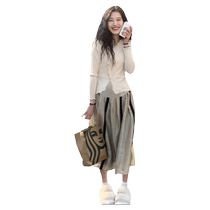 Maternity skirt 2024 spring and autumn new fashionable design high-waisted slimming belly-supporting pleated A-line long skirt