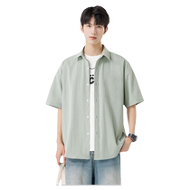 Pull back short-sleeved shirt mens summer thin 2024 new mens trendy brand loose Hong Kong style casual shirt jacket