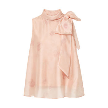 Dplay pink printed bow sleeveless chiffon sweater baby sweater sweet women's top 2026 summer new arrival