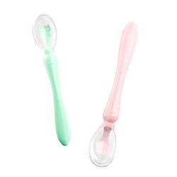 Newborn baby small spoon baby silicone spoon children's tableware eating food bowl soft head soft spoon temperature sensing training