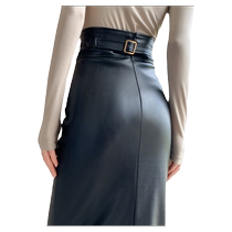 East Gate Ultra High Waist PU Leather Skirt Woman Autumn Winter 2024 New Advanced Sensation Slim Rear Open Fork Bag Hip Step Skirt