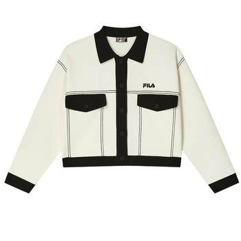 FILA Official Women's Woven Jacket 2024 Spring New Fashion Casual Loose Contrast Color Lapel Sweater