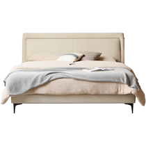 Genji Wood Language Leather Bed Bedroom Cream Style Cowhide Double Bed Atmospheric High Bedside White Soft Cover King Bed