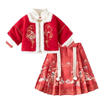 Girls horse-faced skirts autumn and winter childrens Hanfu baby girls one-year-old dress childrens Tang suit Chinese style New Years greetings dress