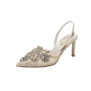 Slim heels and light saliva rhinestone sheepskin pointed toe shoes sandals