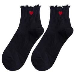 Fungus lace socks women's mid-calf socks spring and autumn Korean cute love love Japanese style black and white autumn and winter girls trend