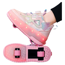 Double Wheels Flash Walking Shoes Girl Shoes Spring Children Glitter Skate Women Sports Wheels Skating Shoes Students Invisible Pops Walking Shoes