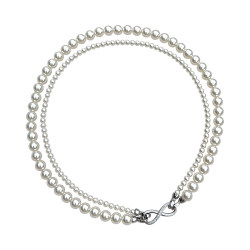 Fangtangjia detachable classic white pearl 8-shaped buckle double-layer necklace high-end light luxury niche sweater chain jewelry