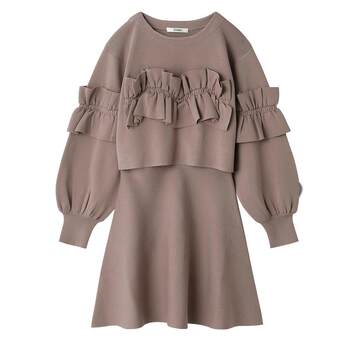 SNIDEL2024 Spring and summer new round neck ruffled sweater A-line skirt suit SWNO241098