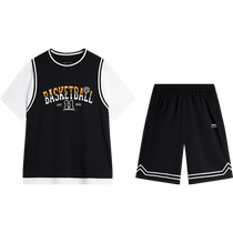 Li Ning childrens clothing for men and women small and big children 2024 new sports life series tops and pants fake two-piece sports suit