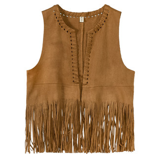 Bohemian fringed crew neck fringed vest