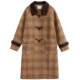 Zihan striped contrasting wool coat for women in winter new retro British style horn buckle loose long jacket