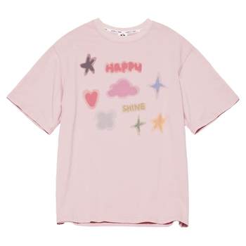 STILLYOU original fantasy starry sky graffiti print round neck short-sleeved T-shirt women's loose pullover long-sleeved t-shirt