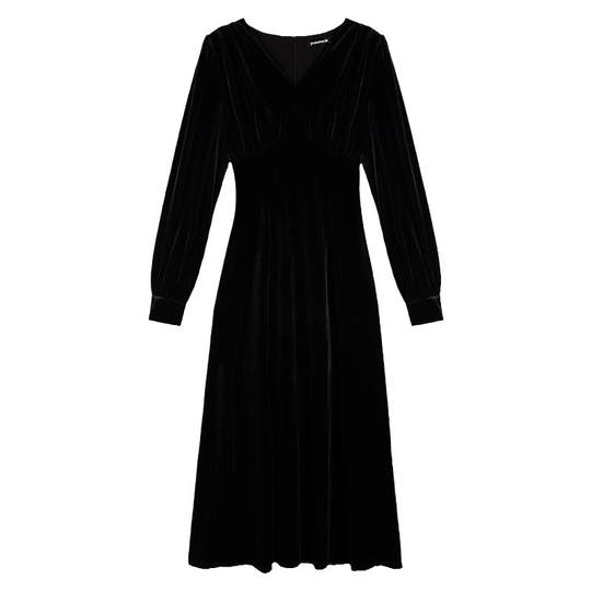 pusumede 高级感丝绒连衣裙女新款法式气质v领收腰显瘦中长款裙子