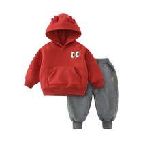 Year of the Dragon Limited] Qi Qi Xiong Boys Red Velvet Suit Childrens New Year Winter Clothes Boy Baby Sweatshirt New Year Clothes
