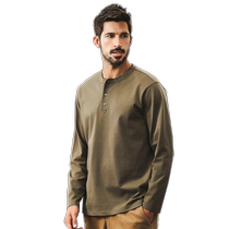 American 300g heavyweight t-shirt mens long-sleeved polo shirt mens 2024 new loose tough guy Henry shirt t-shirt for men