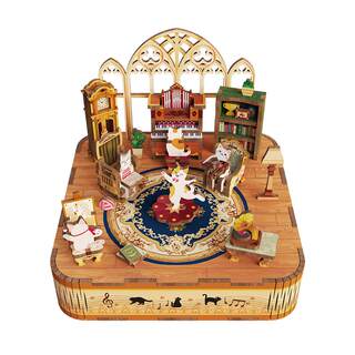 Tongqu music box cat’s happy gathering handmade assembled toy