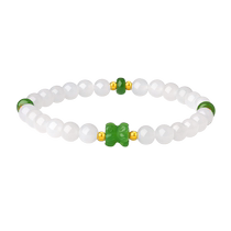 Zhou Taisheng gold inlaid jade bracelet womens gold gold beads and Tian white jade green lotus gold bracelet as a gift for mother and girlfriend
