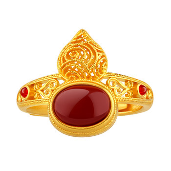 Gongdu imperial city-gourd ring pure gold ring inlay technology