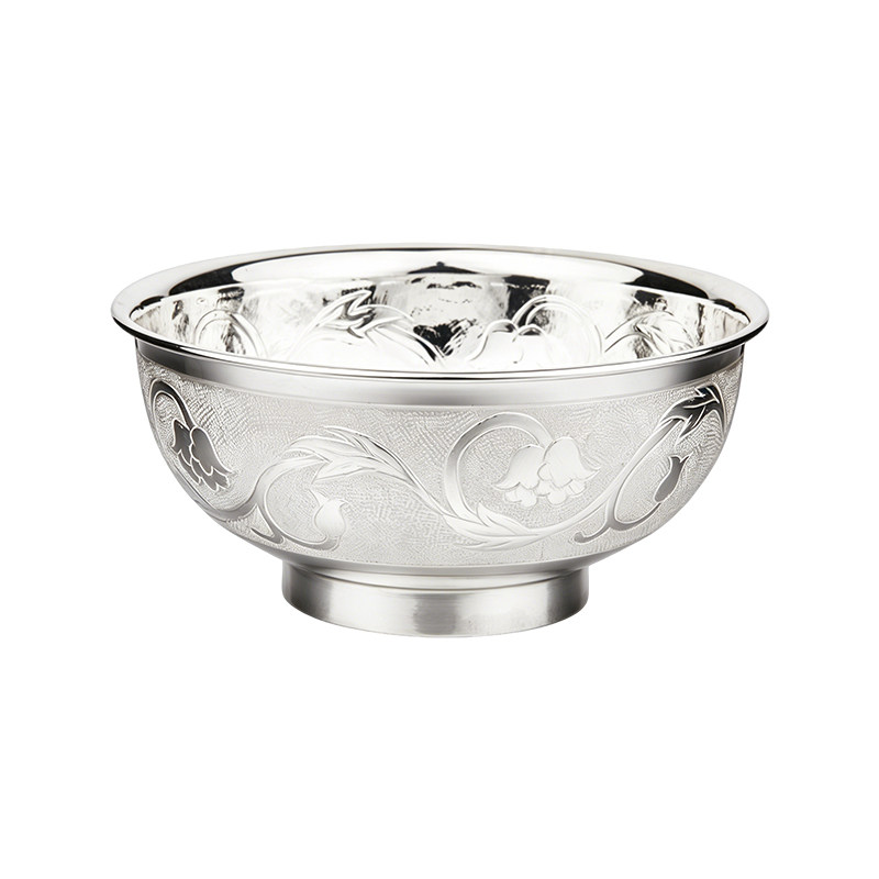 Shunqing Silver House pure silver 999 happiness, wealth, longevity and happiness silver bowl