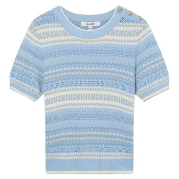 ເສື້ອຢືດແຂນສັ້ນ Eland Fair Isle hollow pattern cotton sweater T-shirt 2024 summer new style