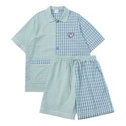 ConE summer ຊຸດ pajamas ແຂນສັ້ນ wearable ສໍາລັບແມ່ຍິງ summer ເສື້ອຄູ່ບາງວ່າງແລະຫນ້າຮັກ plaid